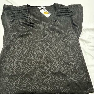 Nine West Black Pleated Cap Sleeve Blouse , New With Tags